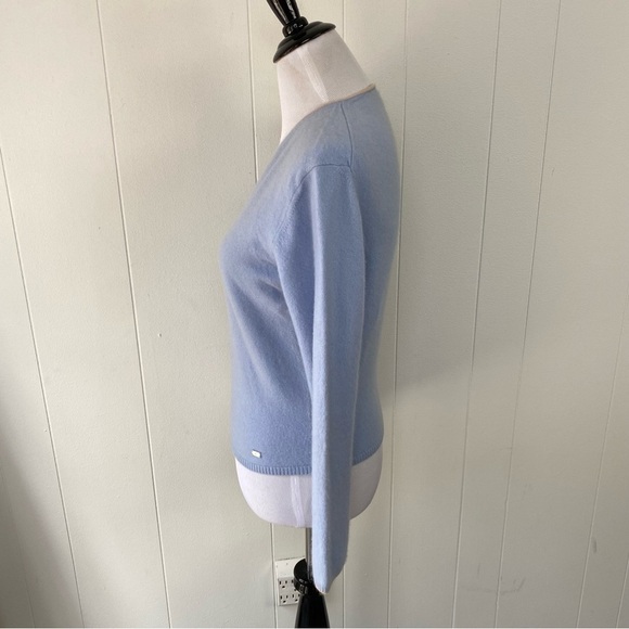Bogner Light Blue V Neck 100% Cashmere Sweater Women’s Fitted Size 10 - Picture 8 of 12